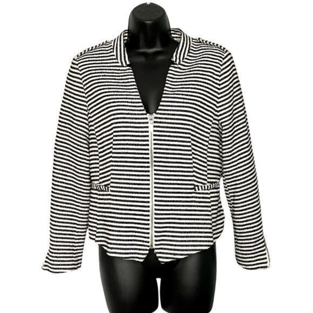 H&M Black, White, Gold Hip-length Striped Zip up Cotton Jacket Sz10